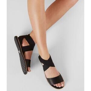 SOREL Ella III Black Leather Strappy Cross Front Sandals Size 8.5